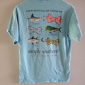 Simply Southern T-Shirt Women's Medium Blue Life Is Full Of Choices Fish BowTies